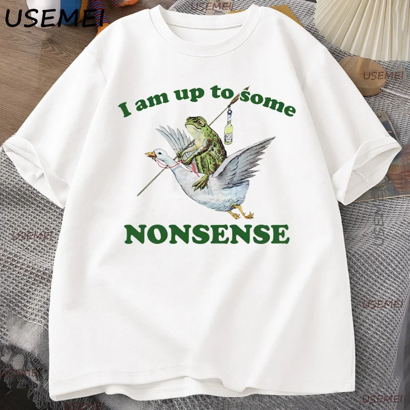 

Funny Frog Meme Tee shirt men women I Am Up To Some Nonsense Cotton t shirt round neck short sleeve streetwear clothing tops