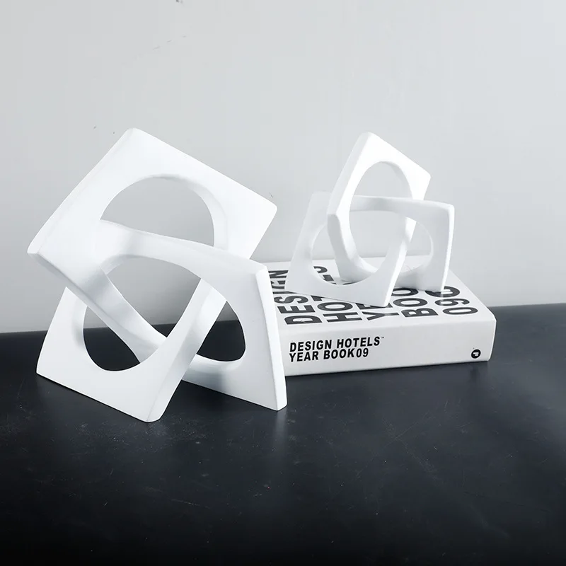 Geometric Ring Sculpture White Square Hollow Winding Ornaments Decorative Figurines Home Decoration Accessories