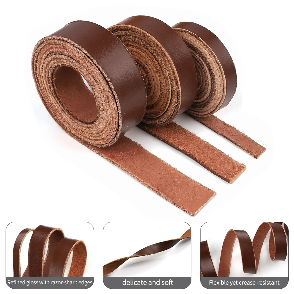 1 Roll 2 Meters DIY Genuine Leather Strips for Bag Accessories Belt Handle Crafts Making Cow Leather Strap Braided Threads