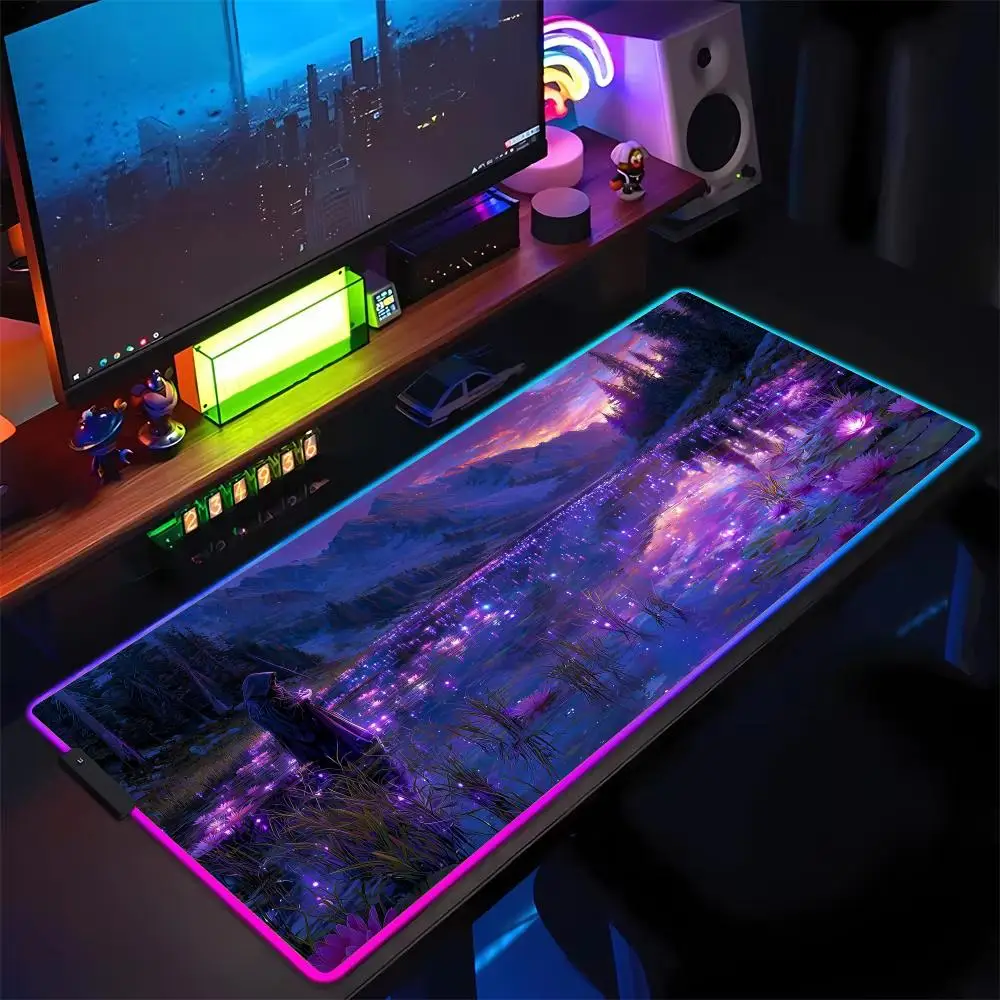 

RGB Mouse pad Mysterious natural scenery gaming mat rubber anti-slip Desk Mat LED glow Gaming keypad mousepad pc accessories