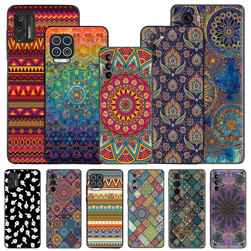 Silicone Black Phone Case for Motorola G72 G53 G73 G9 G50 G51 G60 G71 G22 G32 G52 Mandala Checkered Moto Edge 30 20 40 Pro Cover