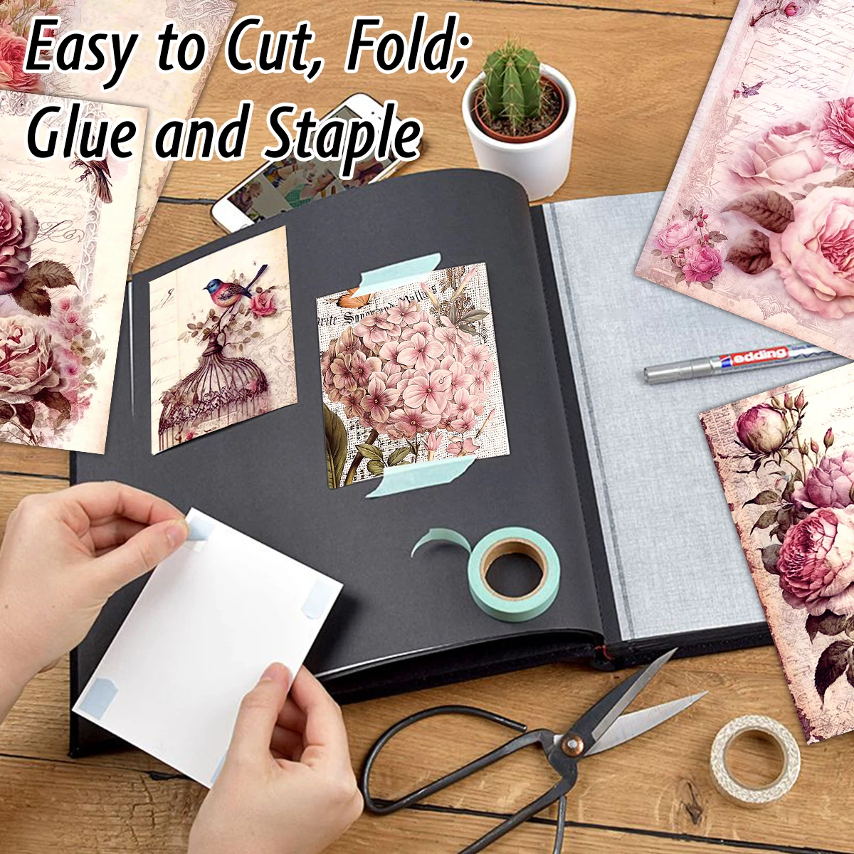 30pcs Vintage Rose Scrapbook Paper Pad,Floral Single-Sided Decorative Craft Paper for DIY Crafts,Album Art,Scrapbooking Supplies