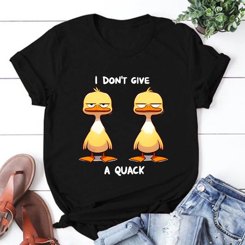 

New Duck I Don'T Give A Quack Print T-Shirt Women Fashion Short Sleeve Casual Summer Unisex Tops Tees