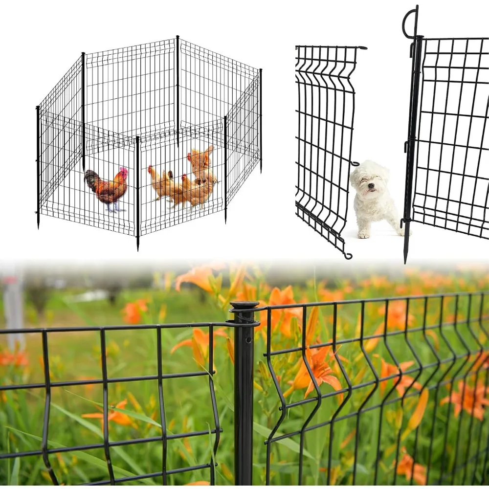 Heavy Duty Garden Fence, 44 in(H) x 36In (L) 8 Panels Metal Garden Fence with Gate, Total 24ft (L) Multi-Purpose Temporary Dog