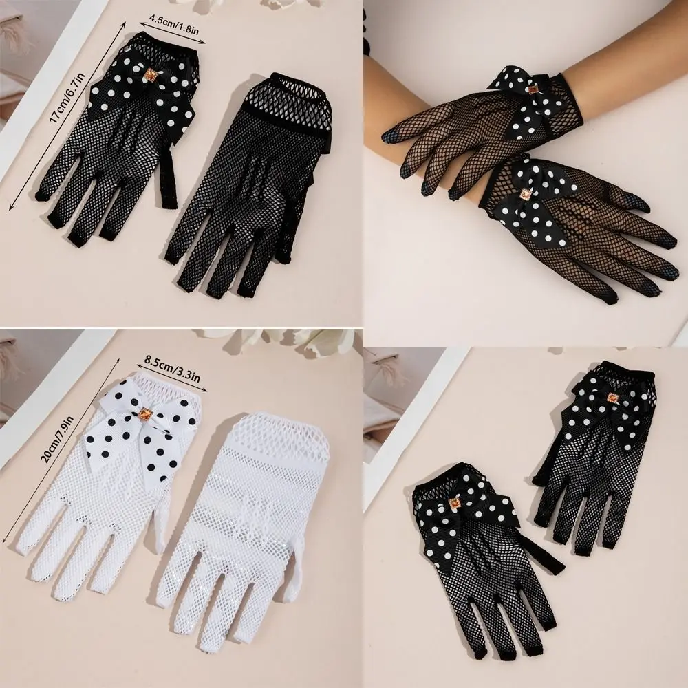 짧은 어린이 웨딩 장갑 얇은 나비 매듭 에티켓 드레스 장갑 우아한 여성 레이스 메쉬 장갑