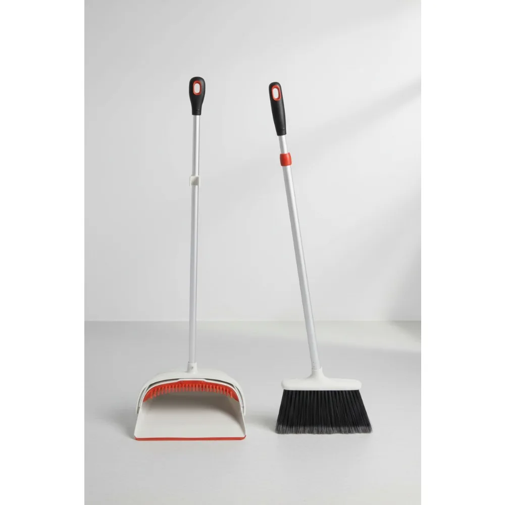 

Large Upright Sweep Set, Off-white, 8.5-12 Inch Extendable Broom with Dustpan for Home Cleaning