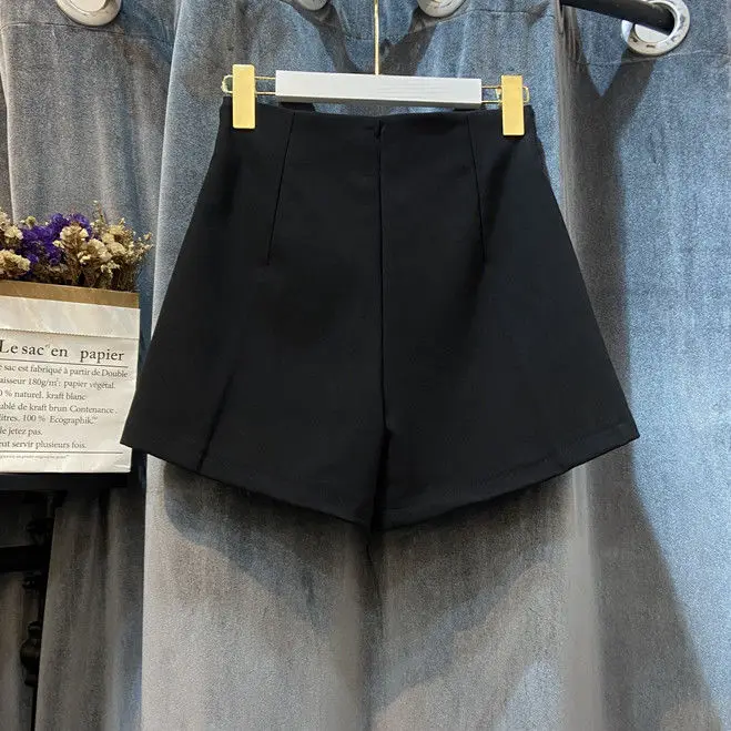 Women High Waist Wide Pleats Design Slim Shorts Skirts Female Side Zipper Culottes Hot Shorts Chic Pantalone Cortos