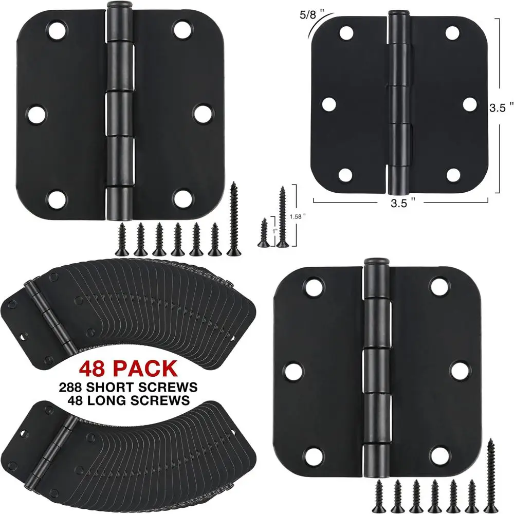 

Набор из 48 матовых черных дверных петель 3.5 с радиусом 5/8 дюйма для использования в жилых помещениях