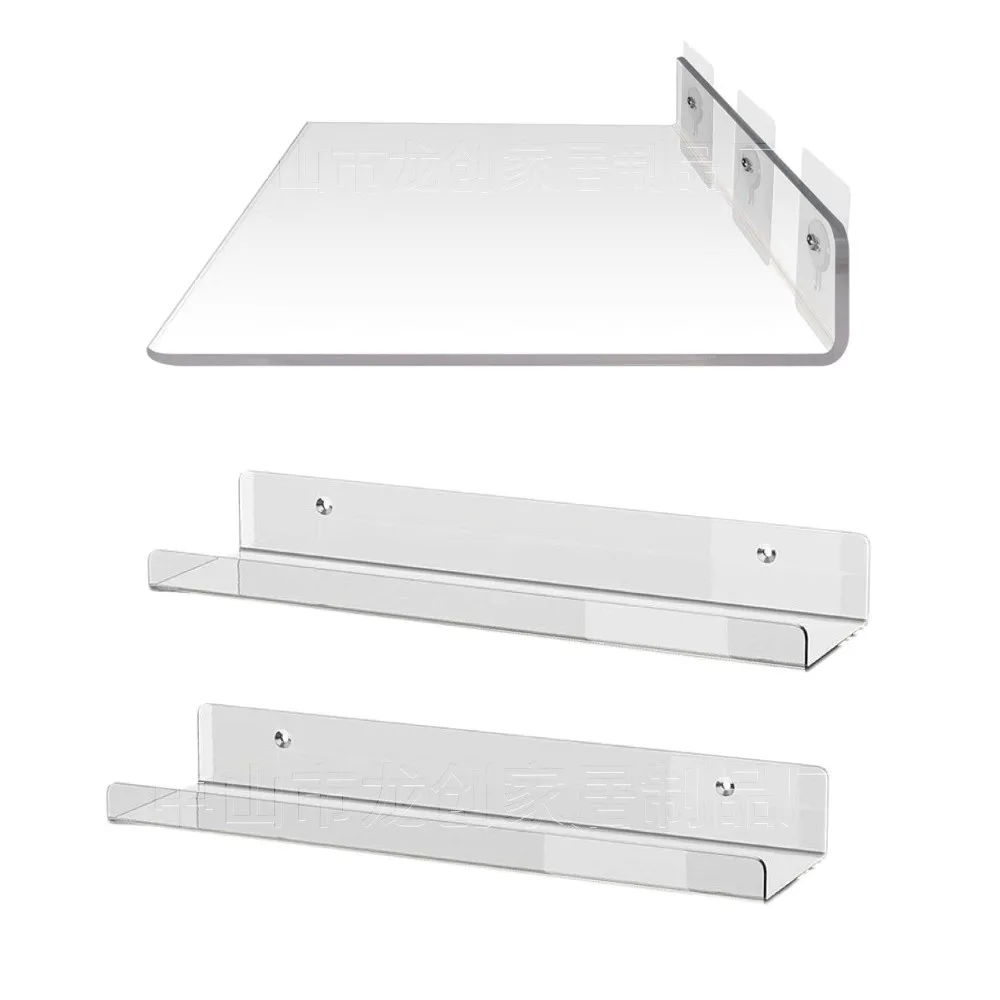 Easy Installation No Punching Acrylic Clear Rack Space Saver with Stickers Wall Mounted Shelf U Shape Storage Shelf Kitchen