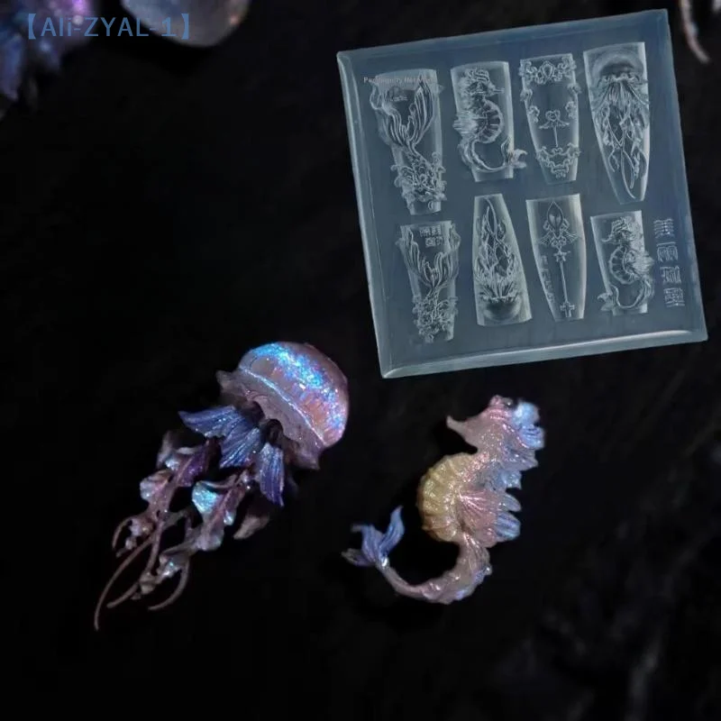 【ZYAL-1】Molde de uñas de silicona 3D con forma de cola de pez de estrella de mar de concha de mar, molde transparente para tallar accesorios DIY