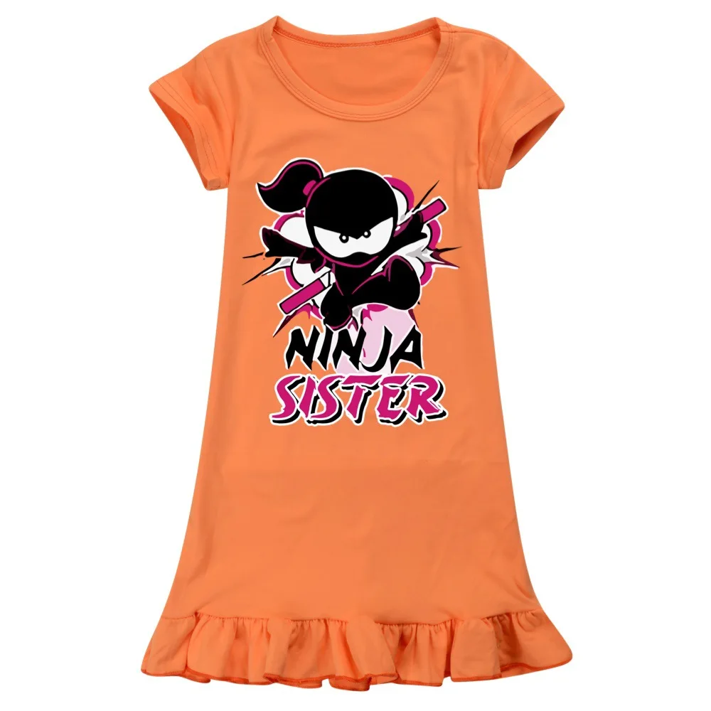 Ninja Kidz Nightdress Little Teen Girl Pajamas Dresses Summer Children Cartoon Cotton Nightgown Home Clothes Kids Sleepwear