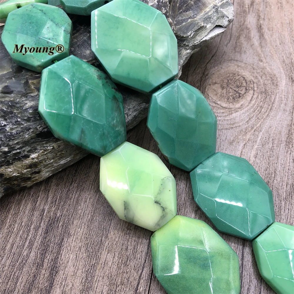 25x30mm Large Faceted Natural Apple Stone Green Grass Agates Slice Pendant Beads For DIY Jewelry Making MY220724