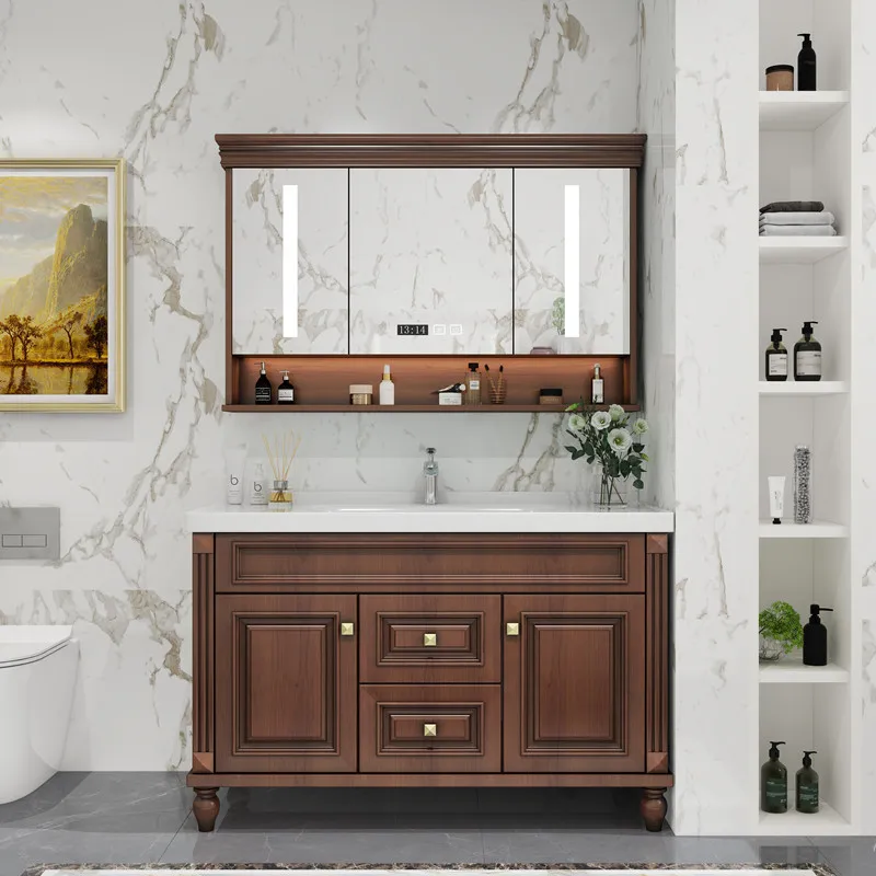 Shelf Modern Bathroom Cabinet Mirror Led Nordic Toilet Storage Bathroom Vanity Space Saving Wood Meuble Salle De Bain Furniture