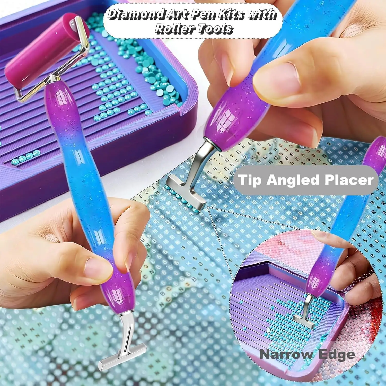 DIY 5D Diamond Painting Tool Set. Includes Ergonomic Tools 45 ° Spiral Metal Pen Tips, Dotting Pens, Roller Tool Accessories, Special Glue for Diamond Painting, Trays and Tweezers. view 3