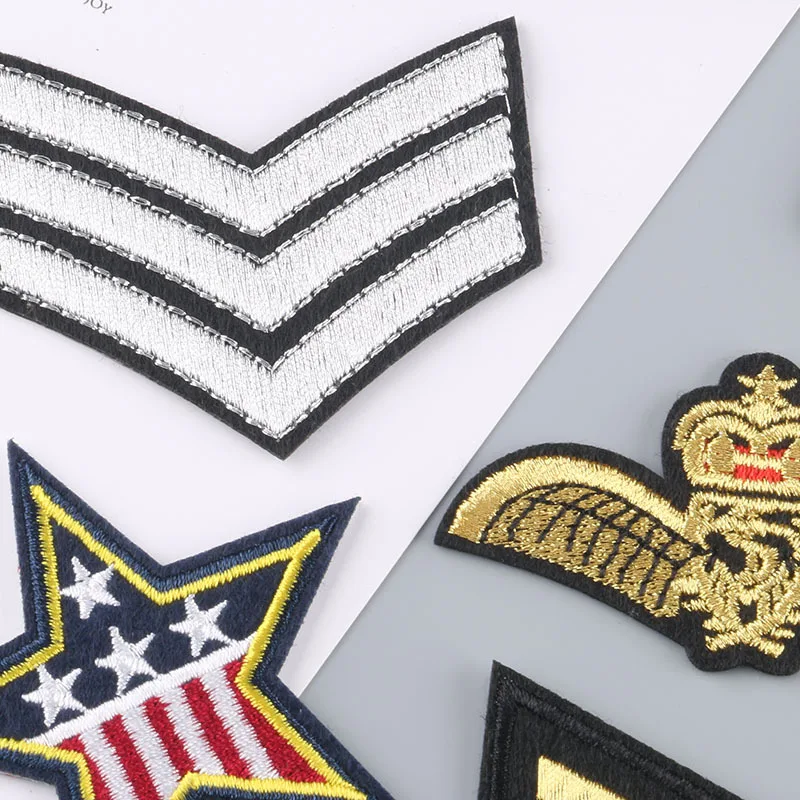 High-q 13pc Tactical Rank Embroidery Patches Emblems for Clothes Badge Eagle Star Stickers Iron on Clothing Appliques Stripes