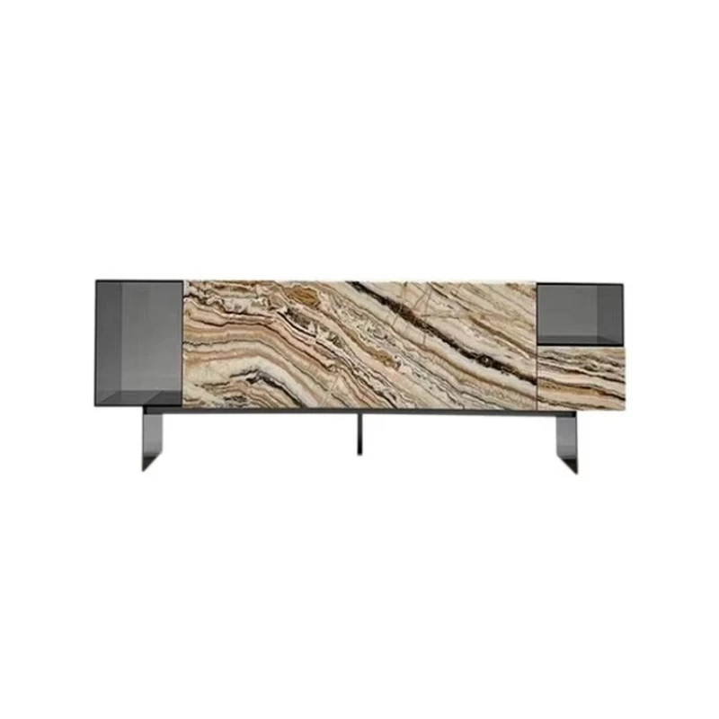 High-end luxury stone TV cabinet Modern art tempered glass living room or apartment sideboard