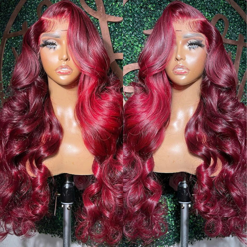 Transparent 99J Red Wig Burgandy Body Wave Lace Frontal Human Hair Wigs Brazilian Water Wave 13x4 Lace Frontal Wig Colored Wig