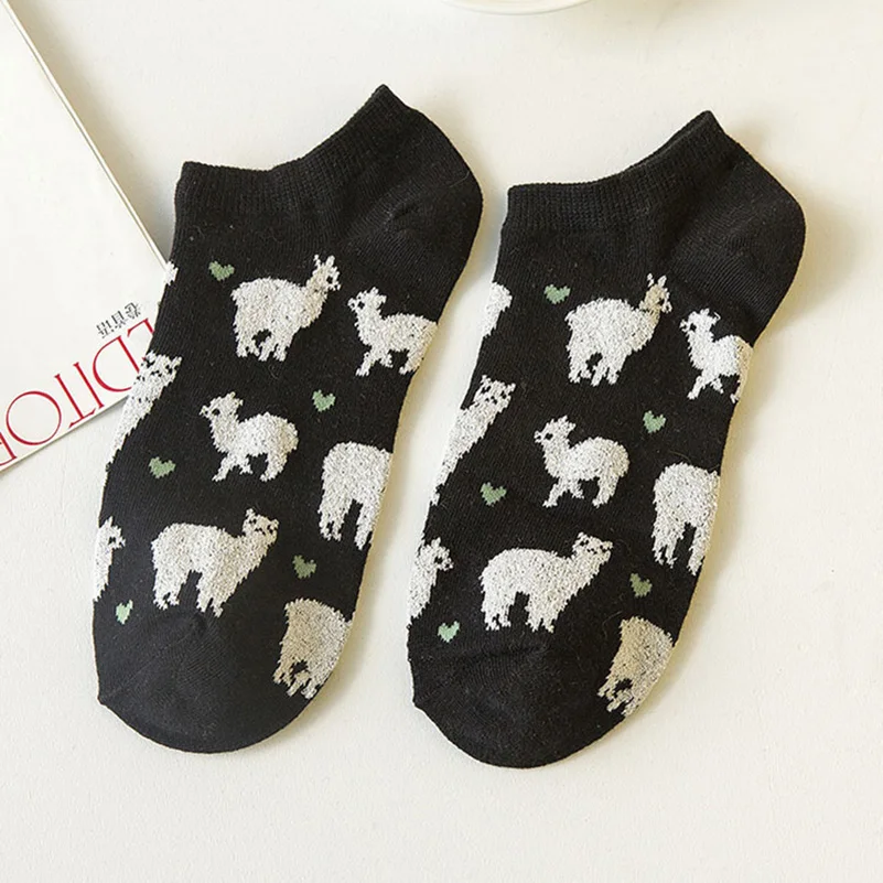 6pcs=3 Pairs Funny Short Ankle Socks Women Invisible Alpaca Style Happy Socks Breathable Quality Cotton Hosiery Calcetines Meias