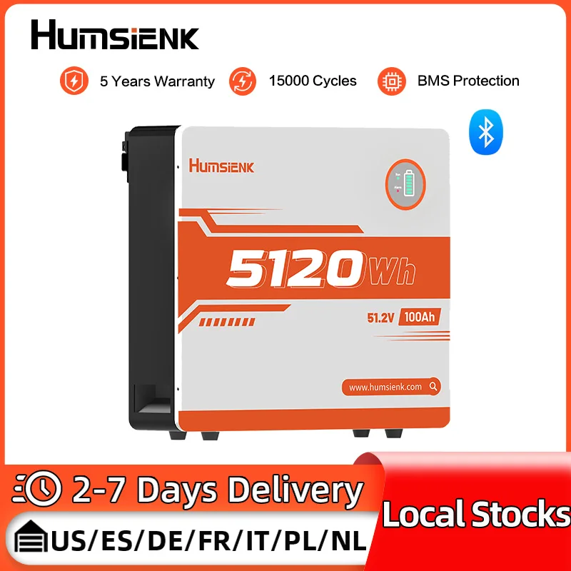 

Humsienk LiFePO4 48 В 100 Ач Bluetooth аккумулятор настенный 100 А BMS 15000 циклов 5,12 кВтч для инвертора, автофургона, солнечной энергетической системы