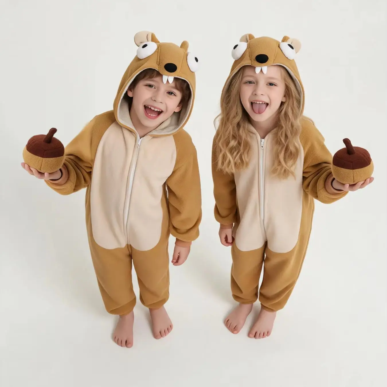 Kids Halloween Christmas Party Cartoon Pajamas Zipper Role-play Game Costume Onesie with Hood for Children