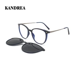 KANDREA 2 in 1 Alloy Vintage Round Magnet Polarized Sunglasses Women Men Eyeglasses Optical Retro Myopia Magnetic Eyewear S2117
