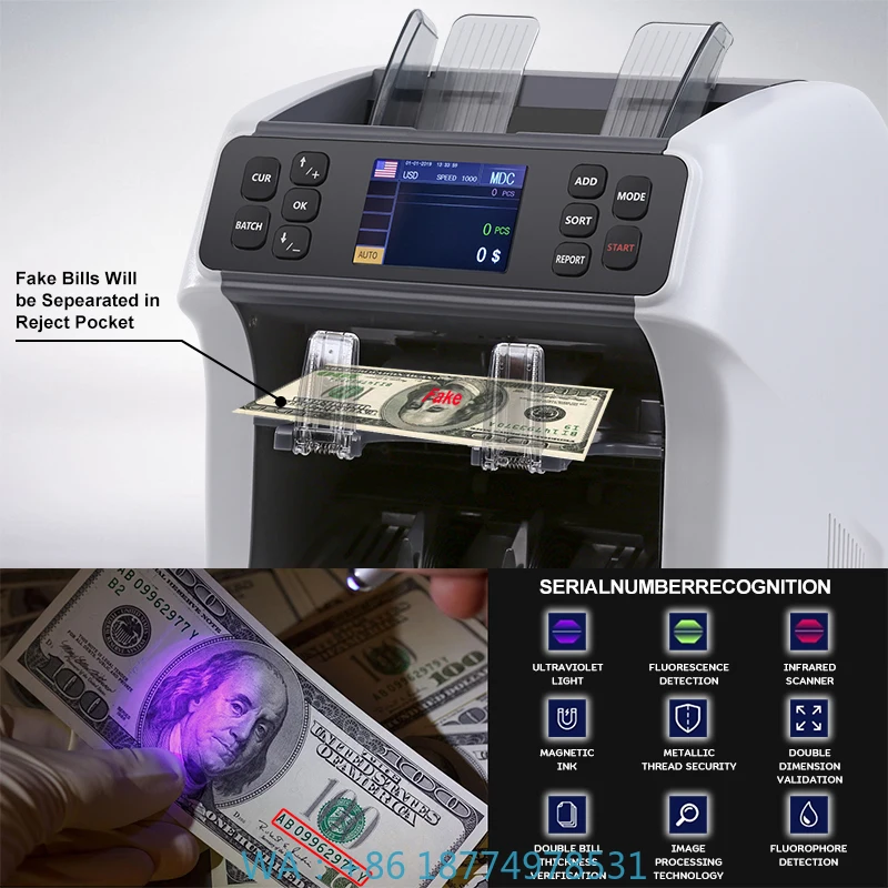 Machine with LED Display for BanksPortable Multi-Currency Automatic Cash Counting and Sorting