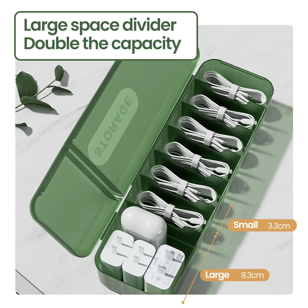 Cable Storage Box With 7 Compartments Organizer Charger Cord Storage Box Reusable Cable Storage Case Management for Home Travel