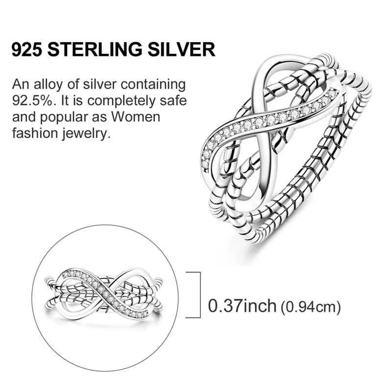 الأصلي 925 فضة خاتم تألق لانهائي متشابكة الحب الدائري للنساء مجوهرات للبنات هدايا المناسبات عيد ميلاد
