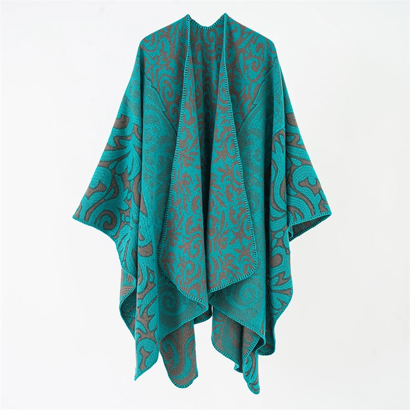 Ponchos florales para Mujer, chales gruesos y cálidos de gran tamaño, Pashmina de Cachemira, Bufanda femenina de lujo, invierno, 2023