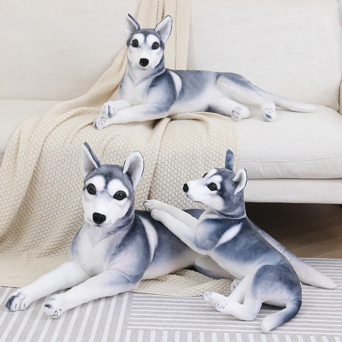 Simulation Husky Dog Doll Plush Toy Sitting&Lying Stuffed Animal Plushie Peluche Cuddly Pet Doggy Birthday Gift