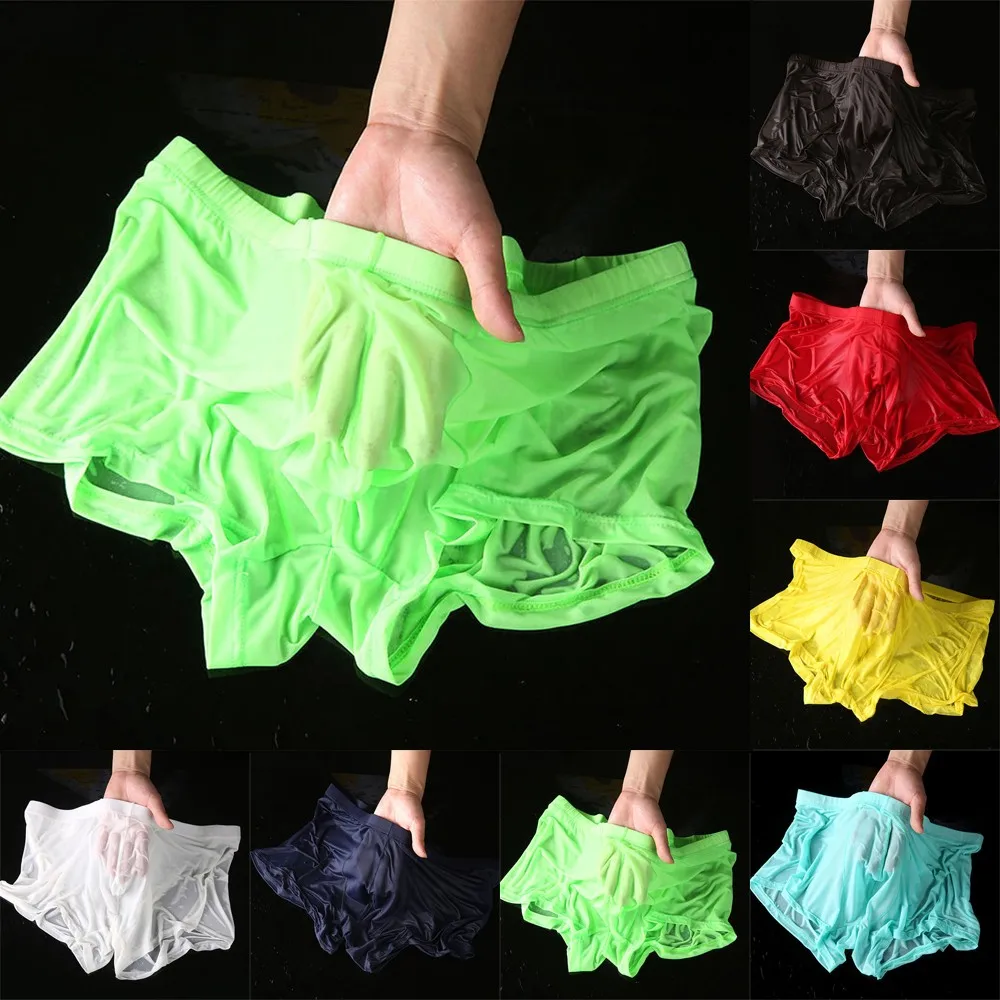 Men Wet Seductive Sexy Smooth Briefs Thin Transparent Underwear Ultra-thin Silky Shorts Swimwear Trunks Cuecas Masculinas