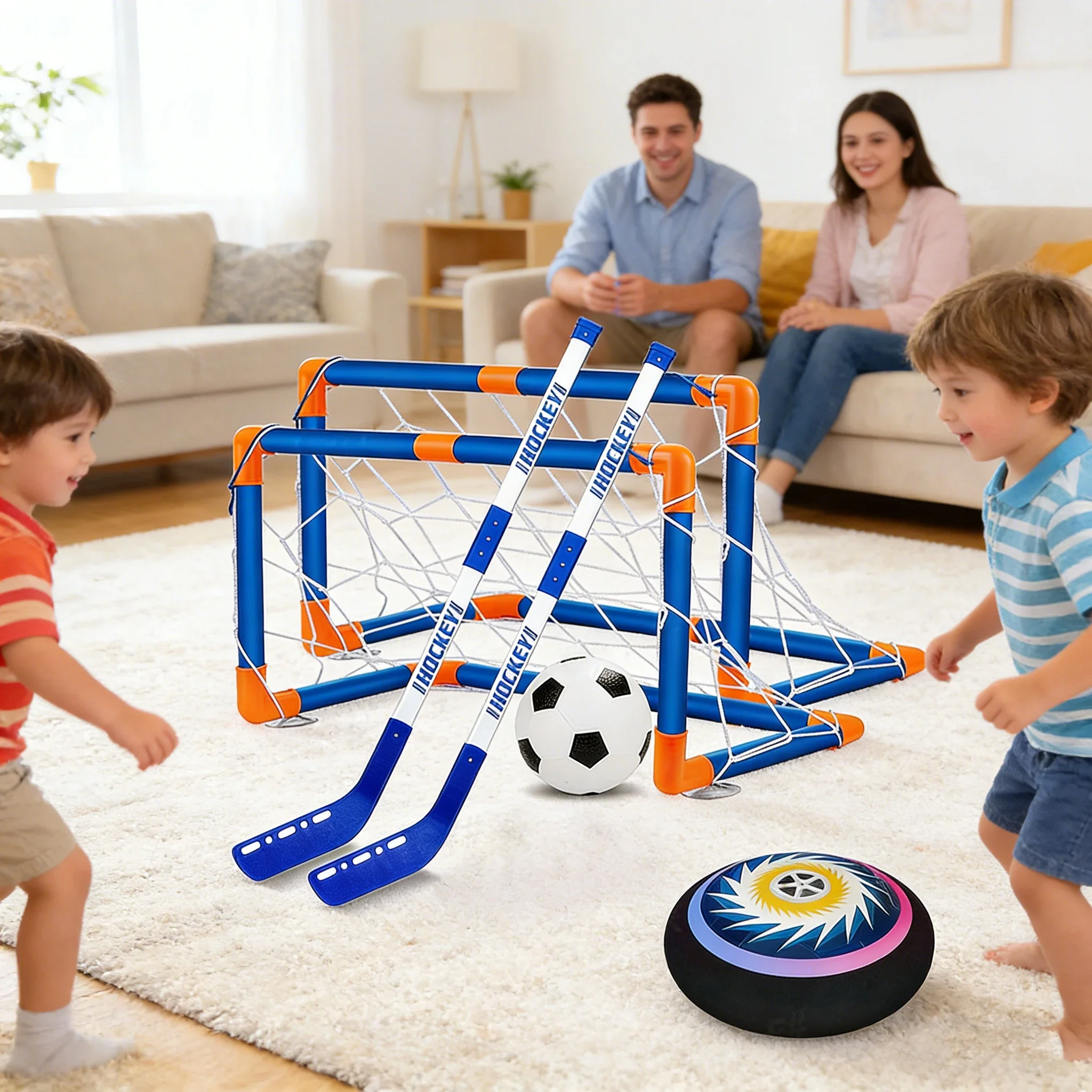 子供用エアホッケーセット-パワーホバーサッカーボール-エアフローティングサッカー-ledライト付き-サッカーゴール-室内屋外庭遊び用おもちゃ