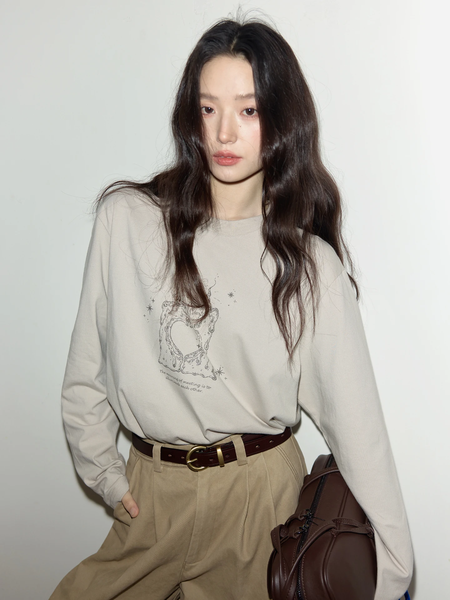 

Удобная хлопковая футболка Long Sve, женская свободная осенняя футболка с принтом морского орла и глазами, повседневная дышащая мода