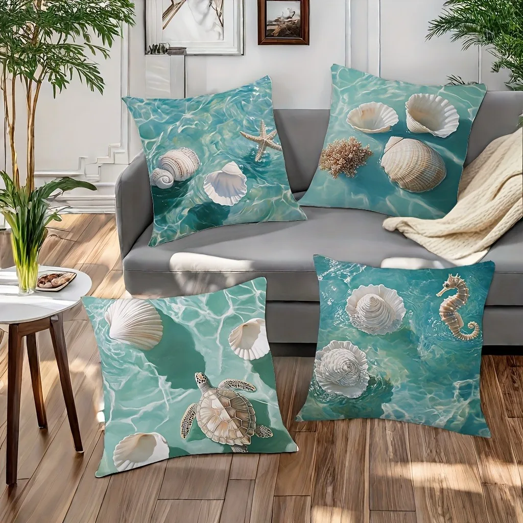 Summer Sea Shell and Turtle Pattern PillowcaseSuitable for sofa car bedroom decorative cushion cover pillow cover