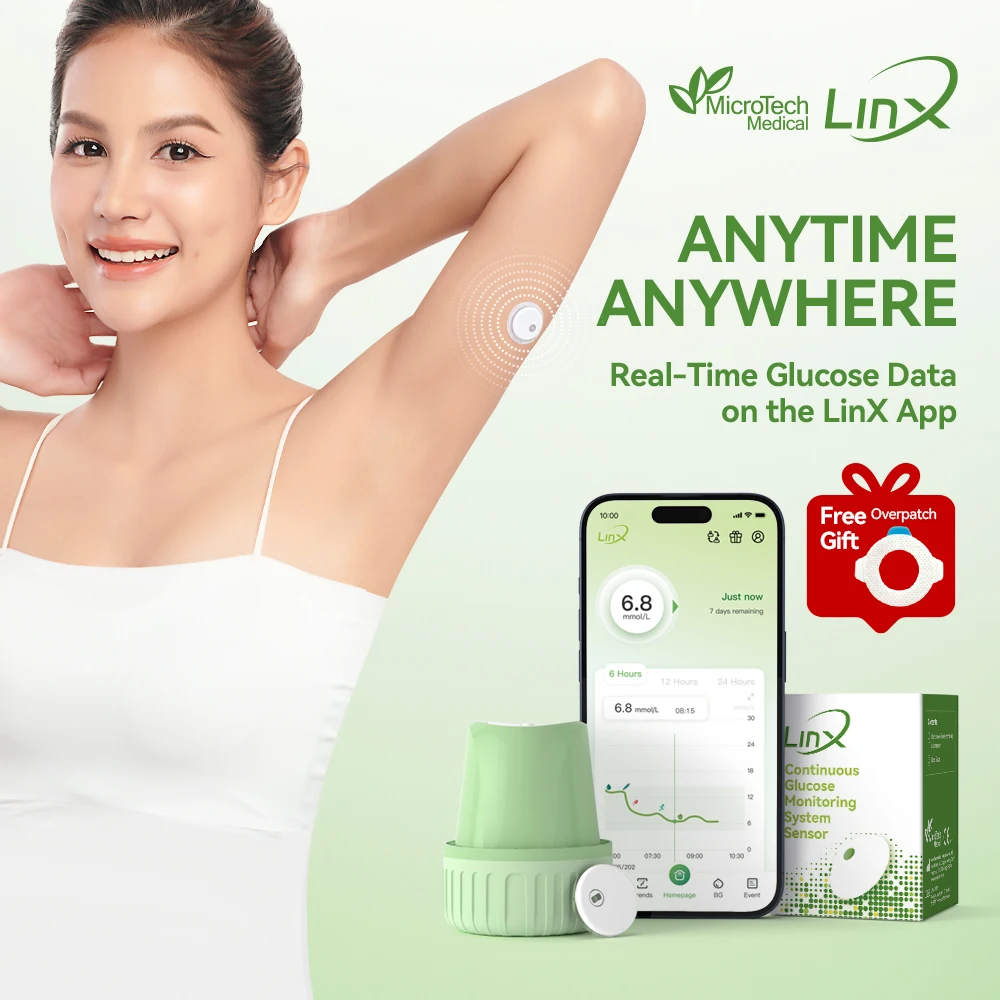 Sistema de Monitoreo Continuo de Glucosa MicroTech LinX CGM, Kit Completo para Pruebas de Glucosa en Sangre en Tiempo Real las 24 Horas, Sin Pinchazos en el Dedo, para Diabetes