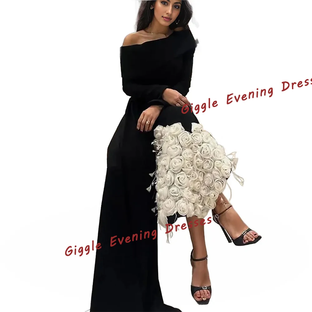 Giggle Crepe Flowers One-Shoulder Exquisite Prom Gown Saudi Arab Ankle-Length Elegance Evening Party Dresses for Women 2024