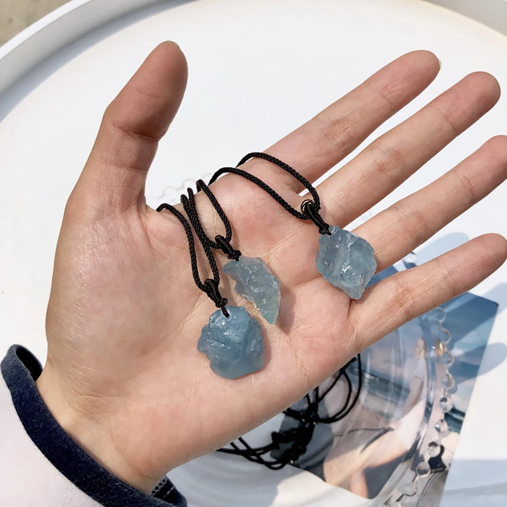 Natural Aquamarine Original Stone Pendant Mineral Jewelry Reiki Healing Stone Men Women Decoration Gifts Crystal Necklace