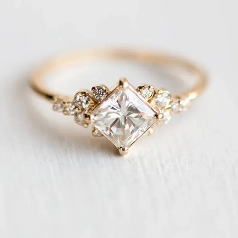 2026 New High End Inlaid Square Diamond Zircon Women's Ring Cross Border European and American Gold Plated Engagement