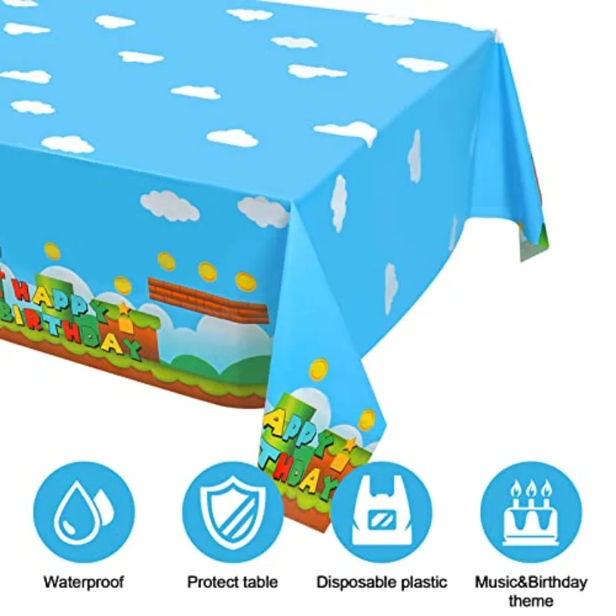 3 PCS Video Games Party Tablecloth Plastic Video Games Table Cover for Video Games Birthday Party Decorations Supplies 86.6 x 5