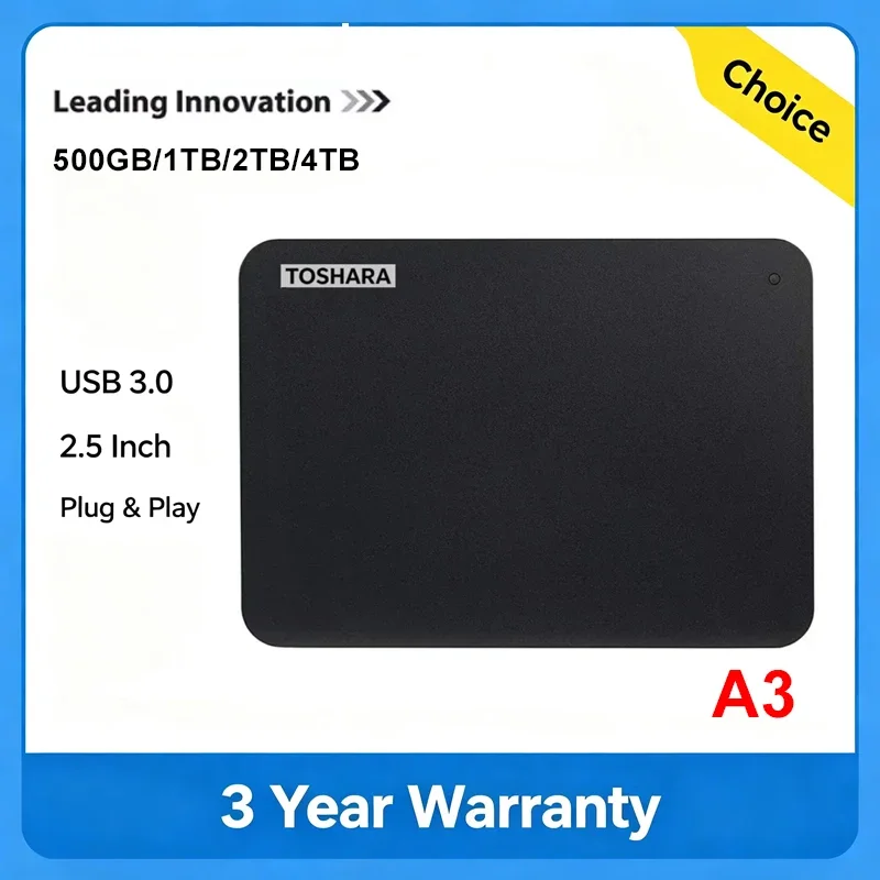 Small Black Portable Hard Drive A3 Series High-Speed USB 3.2 Gen1 500GB/1TB/2TB/4TB Compatible for Laptop Mac/Android