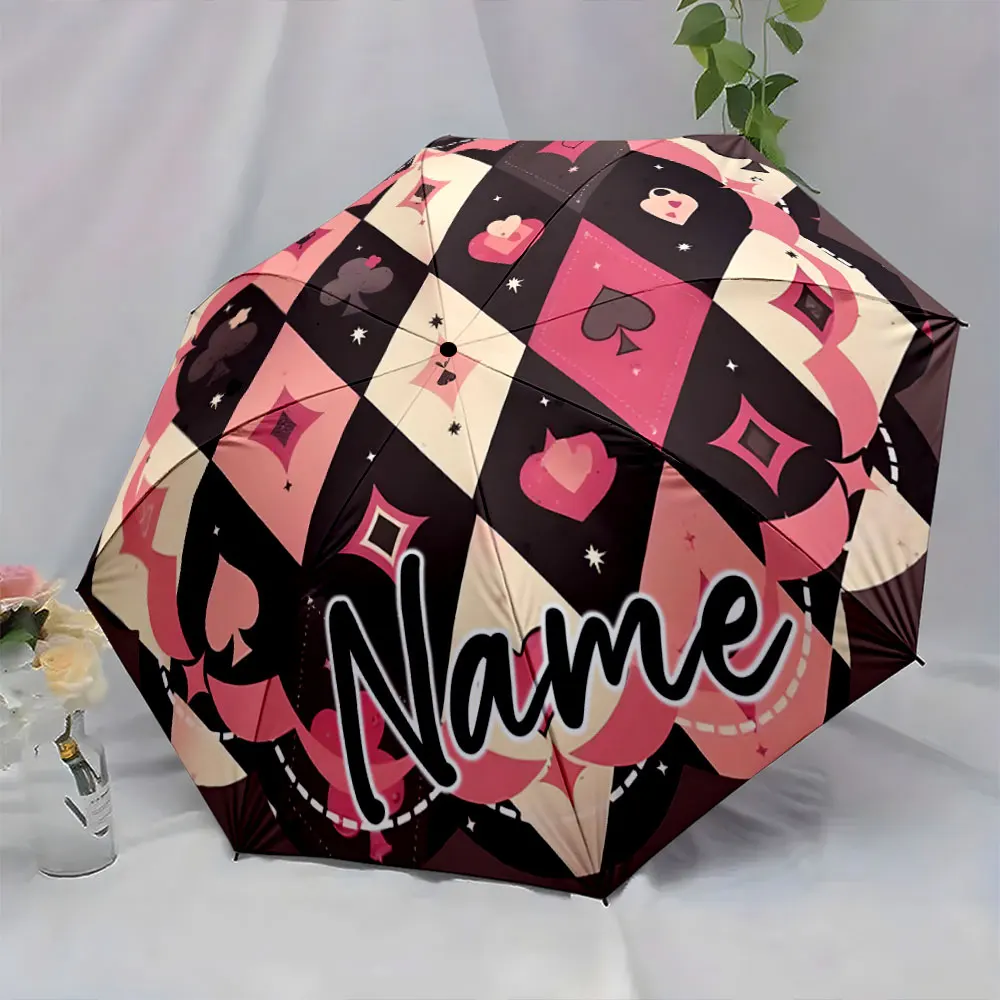 Custom Name Umbrella Stylish Playing Card Pattern Umbrella Design Print 8 Iron Ribs Folding Umbrella Auto-Open Fashion Sunshade
