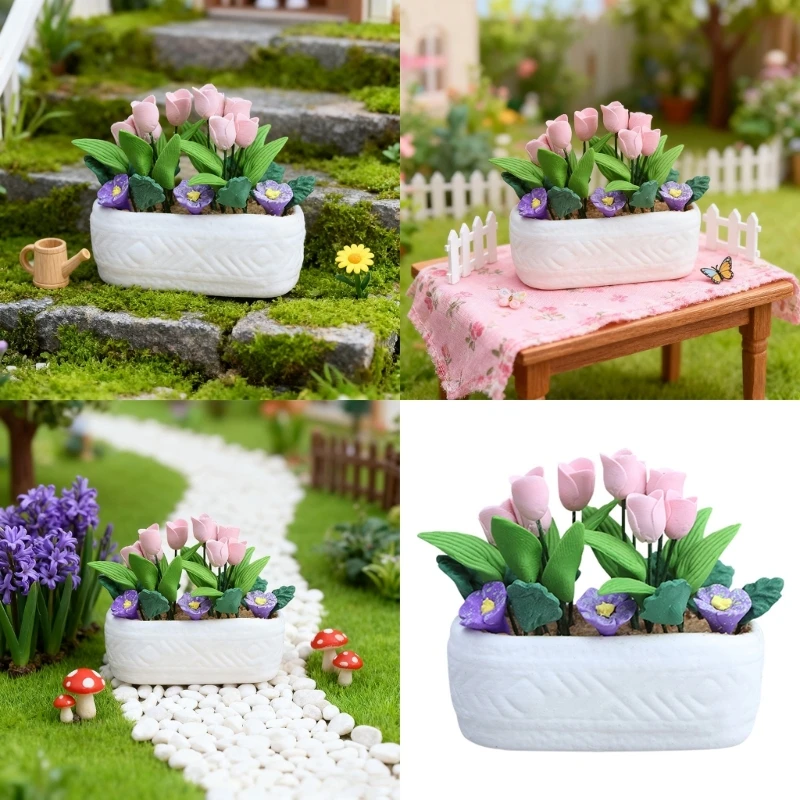 1/12 Scale Dollhouses Plant Miniature สีชมพูดอกไม้ Pretend Play สำหรับตุ๊กตาเด็กบ้านโรงงานสำหรับ Dollhouses A2UB