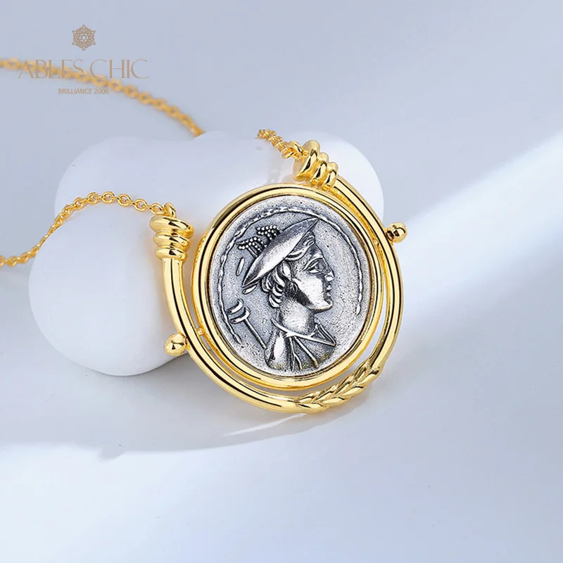 Imagem -03 - Grego Deidade Flip Moedas Pingente Ouro 18k Two Tone Sólido 925 Prata Roman Rotating Coin Colar N1058