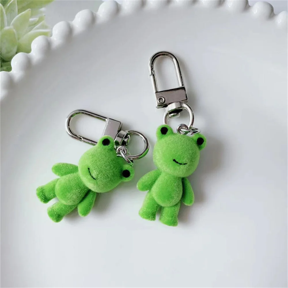 1pcs Cute 3D Flocking Frog Keychain Flocked Little Frog Pendant Car Keyring Earphone Backpack Charms