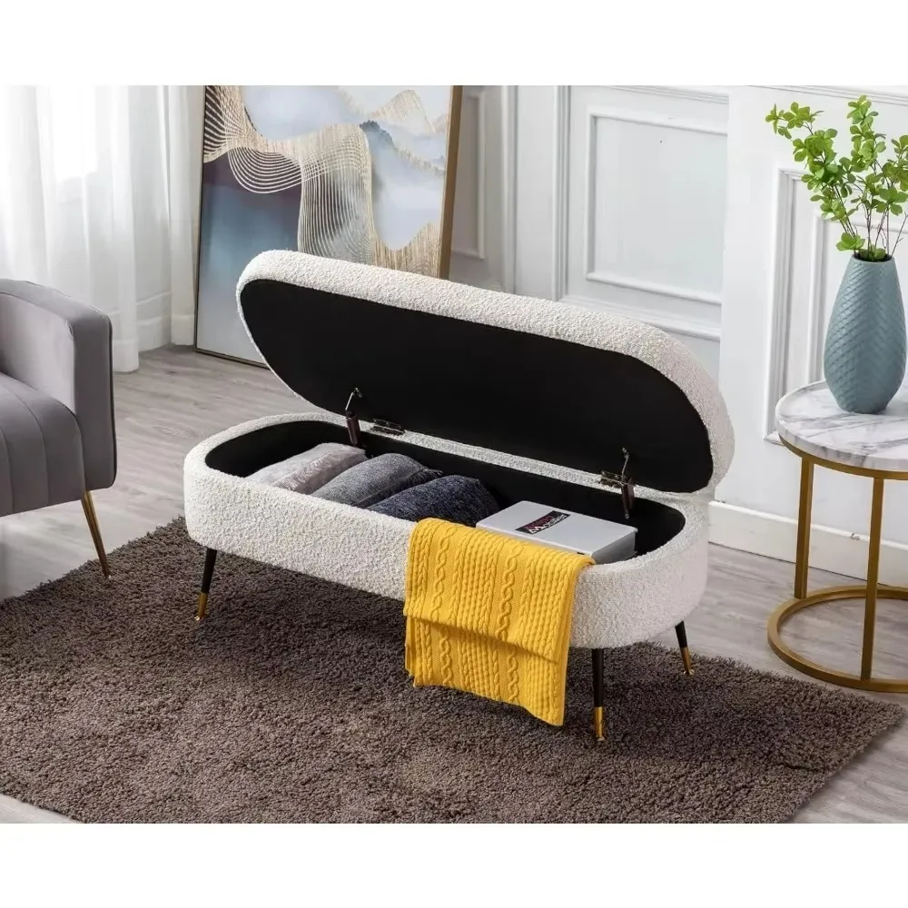 Modern Storage Bench for Bedroom End of Bed Lambswool Ottoman Bench with Metal Legs Upholstered Bedroom Bench Faux Fur