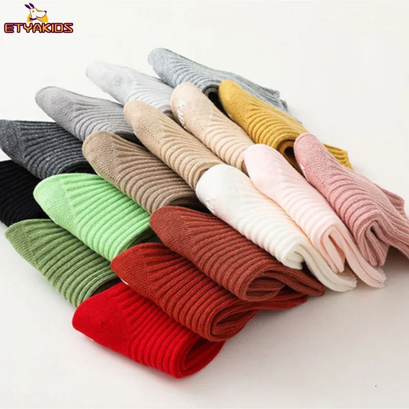 1 Pair Vertical Strip Baby Kids Knitted Socks Simple Basic Mid-Calf Crew for Boys Girls Newborn Infant Toddler Children Socks