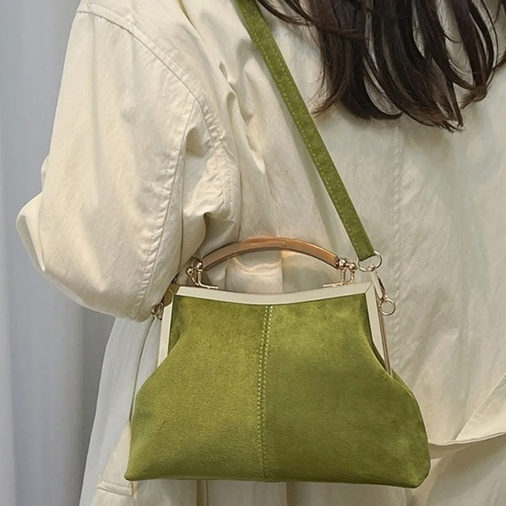 

New Vintage Women Suede Handbag Fleece Large Capacity Crossbody Bags Elegant Clip Lock Bag for Lady Girls