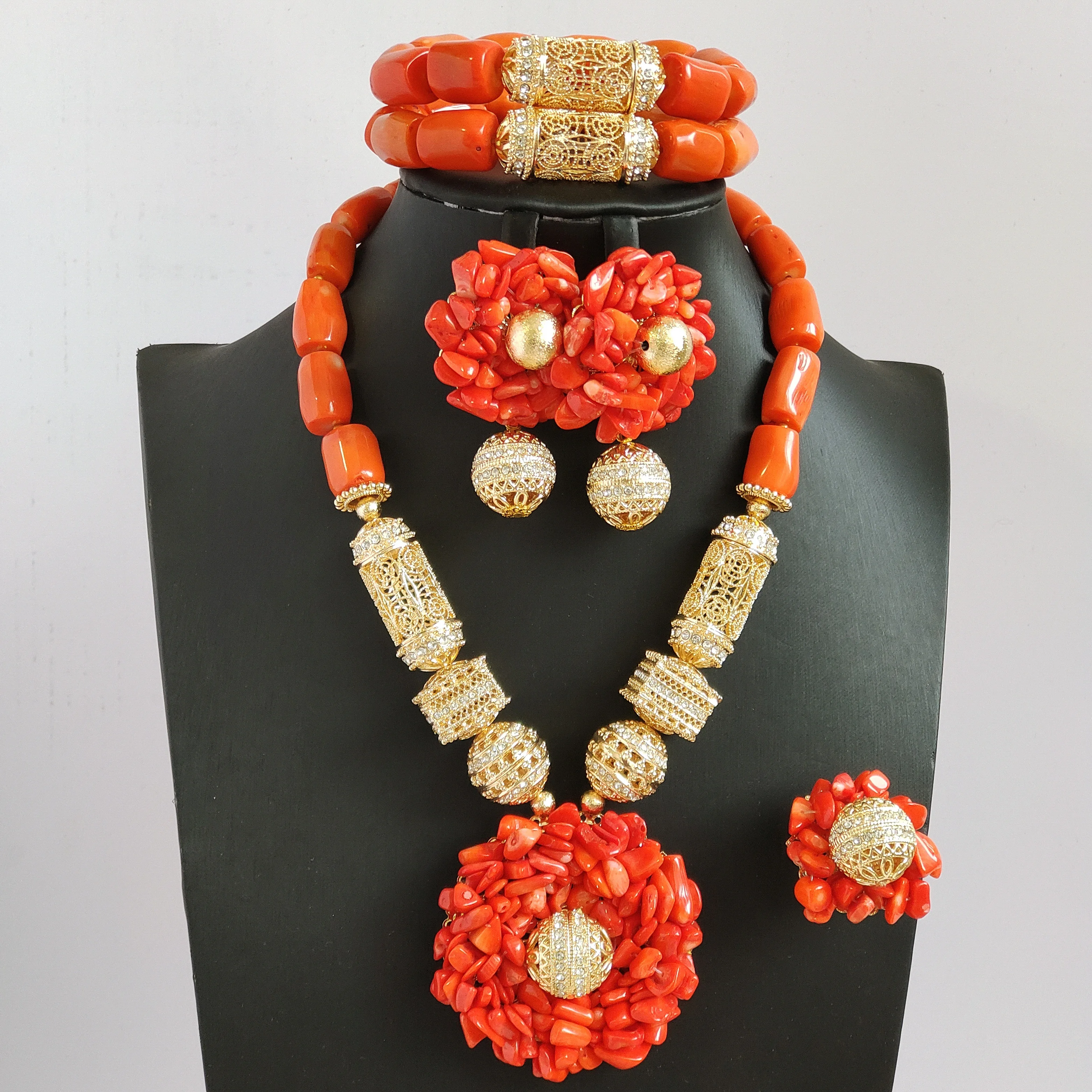 

Aczuv african coral beads jewelry set natural original