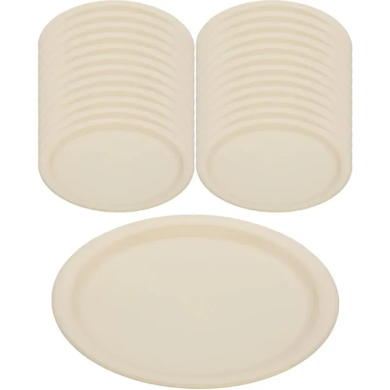 Kingline Reusable Plastic Plate Dinner Plate for Home and Restaurant, Melamine, 9 Inches, Tan, (Pack of 48)