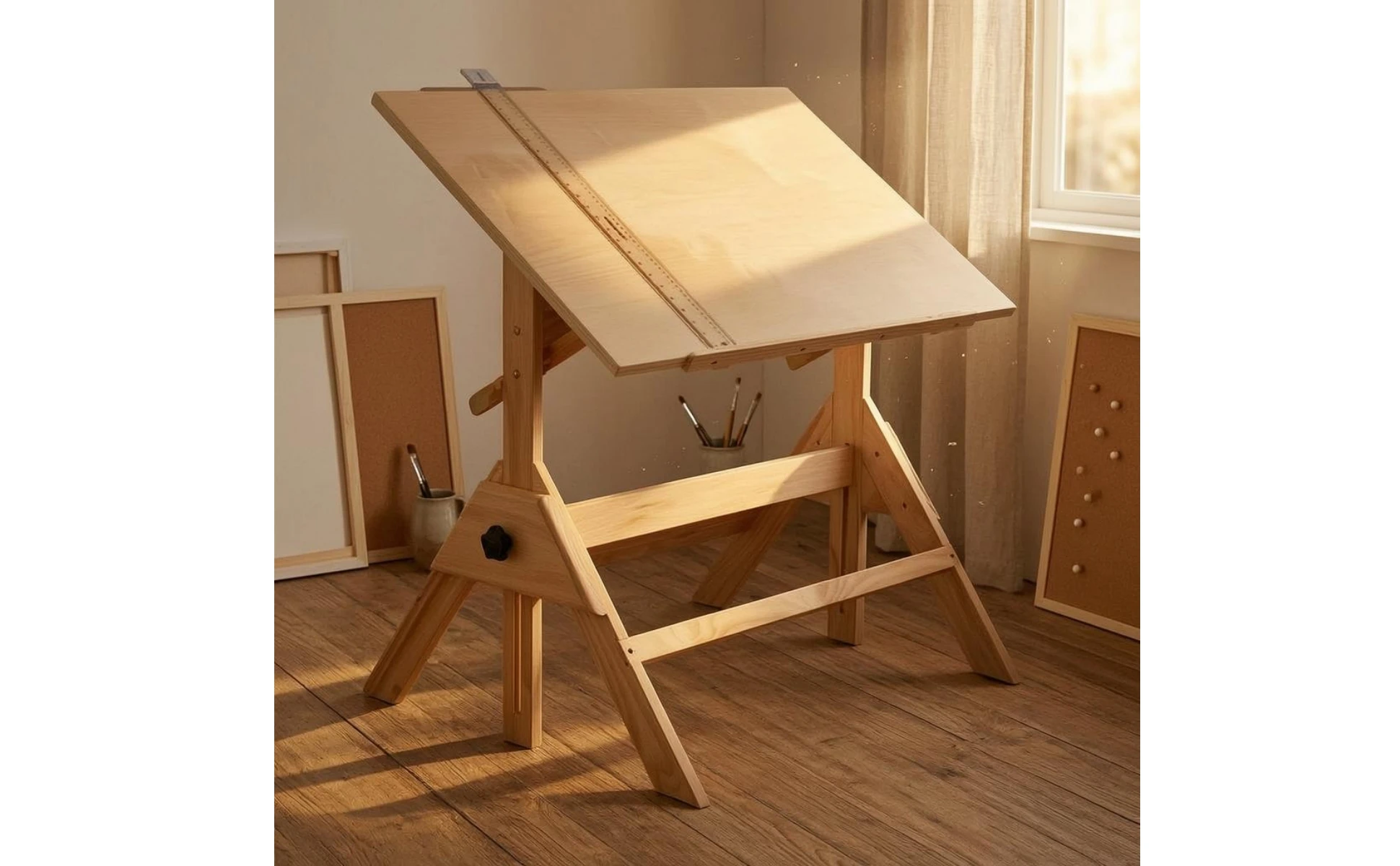 Adjustable Drafting Table L-Shaped Drafting Ruler Included Wooden Drafting Table Tilting Art Desk Built-in Ruler